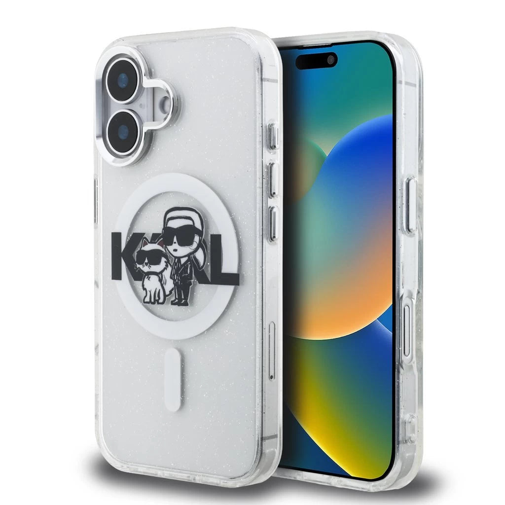 Karl Lagerfeld IML Glitter Karl and Choupette Sketch MagSafe tok iPhone 16 készülékhez átlátszó -  iPhone 16 tok a Domshop kínálatából