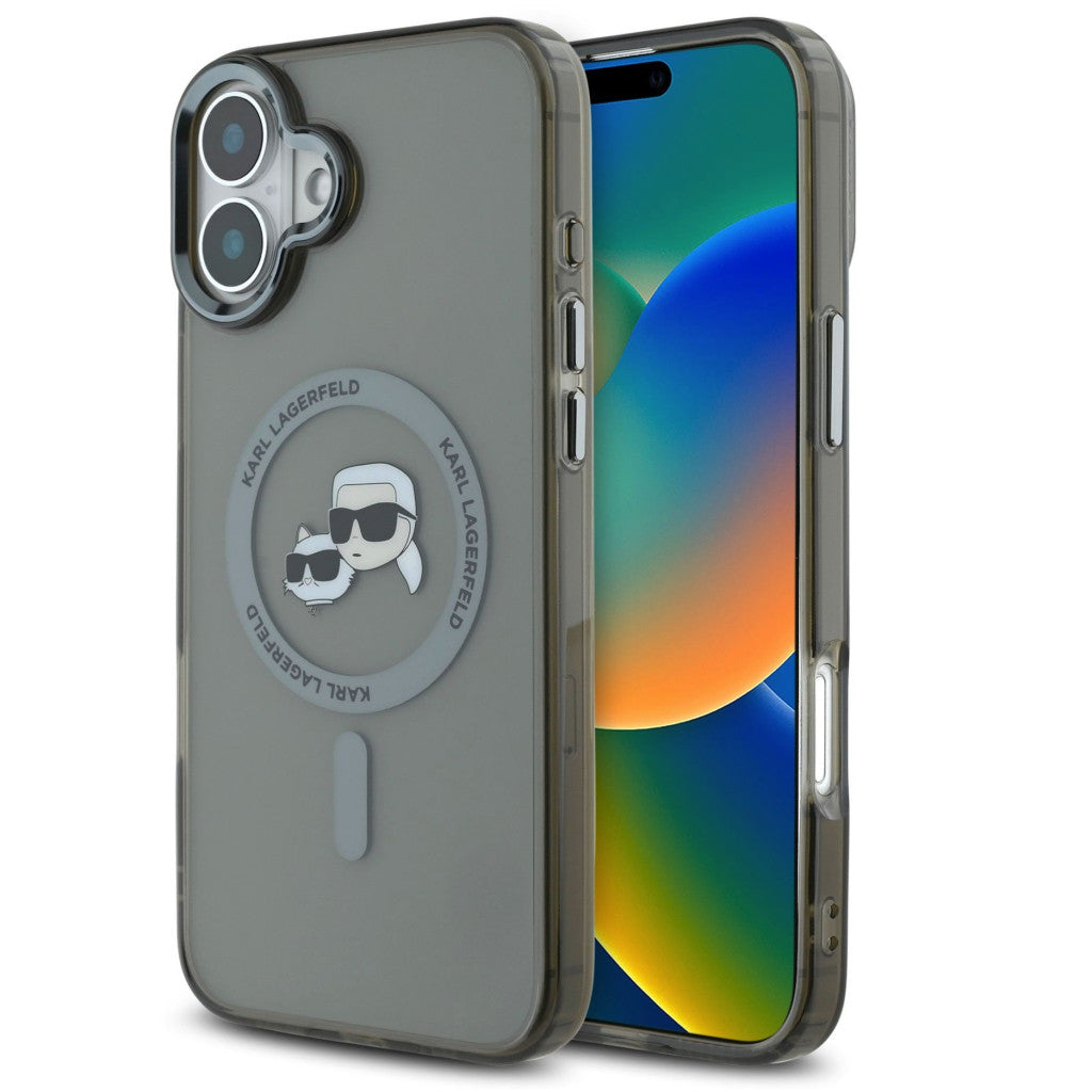 Karl Lagerfeld IML K&CH Heads Metal Frame iPhone 16 MagSafe tok kameravédő peremmel, fekete -  iPhone 16 tok a Domshop kínálatából