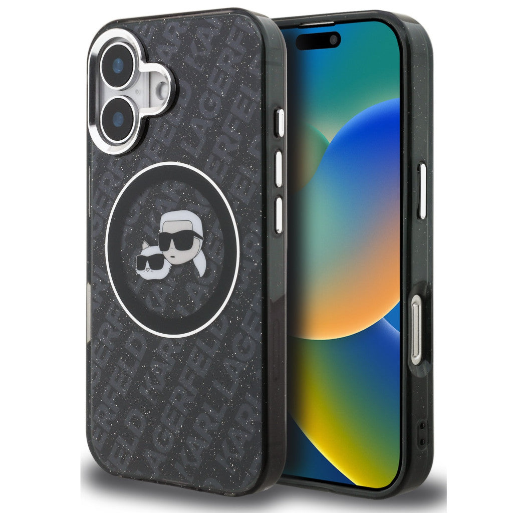 Karl Lagerfeld IML K&CH Heads Repeated Logo iPhone 16 MagSafe kompatibilis hátlap tok, fekete -  iPhone 16 tok a Domshop kínálatából