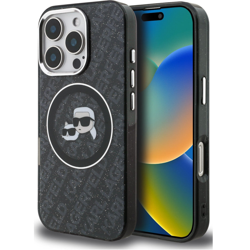Karl Lagerfeld IML K&CH Heads Repeated Logo iPhone 16 Pro MagSafe kompatibilis hátlap tok, fekete -  iPhone 16 Pro tok a Domshop kínálatából