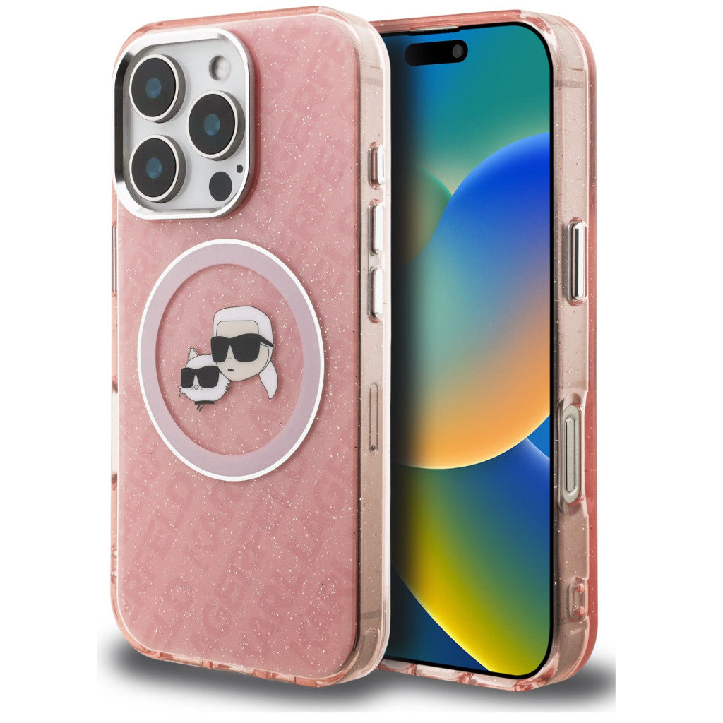 Karl Lagerfeld IML K&CH Heads Repeated Logo iPhone 16 Pro MagSafe kompatibilis hátlap tok, rózsaszín -  iPhone 16 tok a Domshop kínálatából