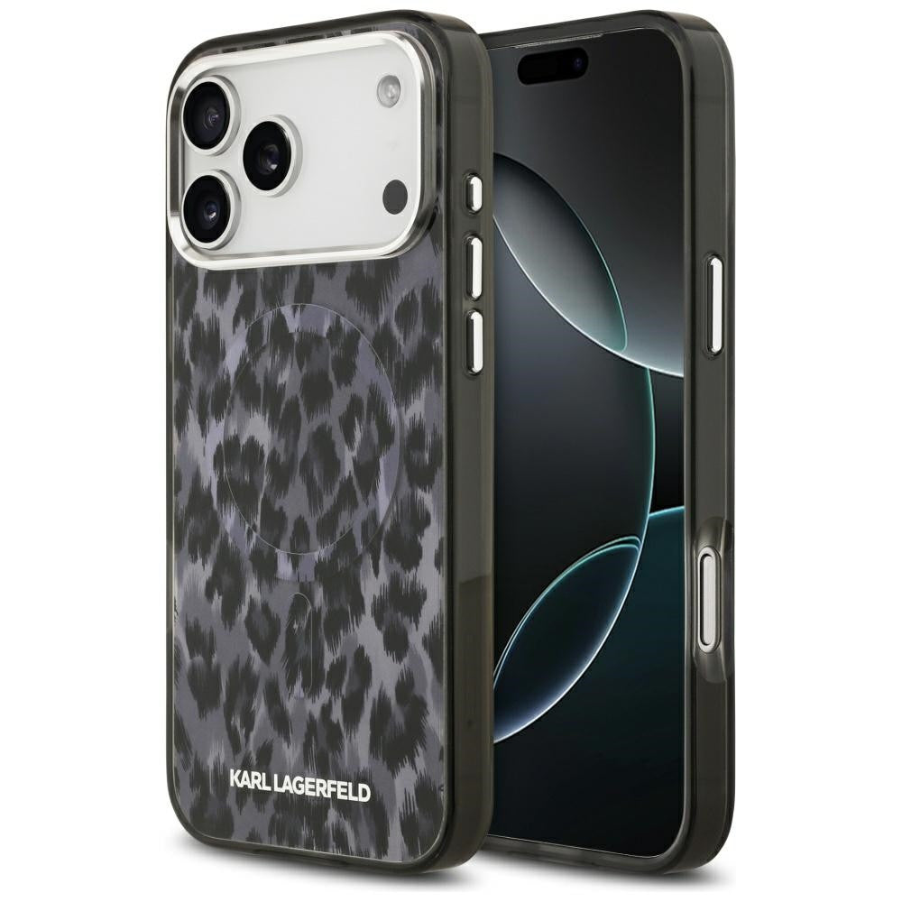Karl Lagerfeld IML Leopard Pattern Apple iPhone 17 Pro MagSafe kompatibilis hátlap tok, leopárd minta, fekete -  iPhone 17 Pro tok a Domshop kínálatából