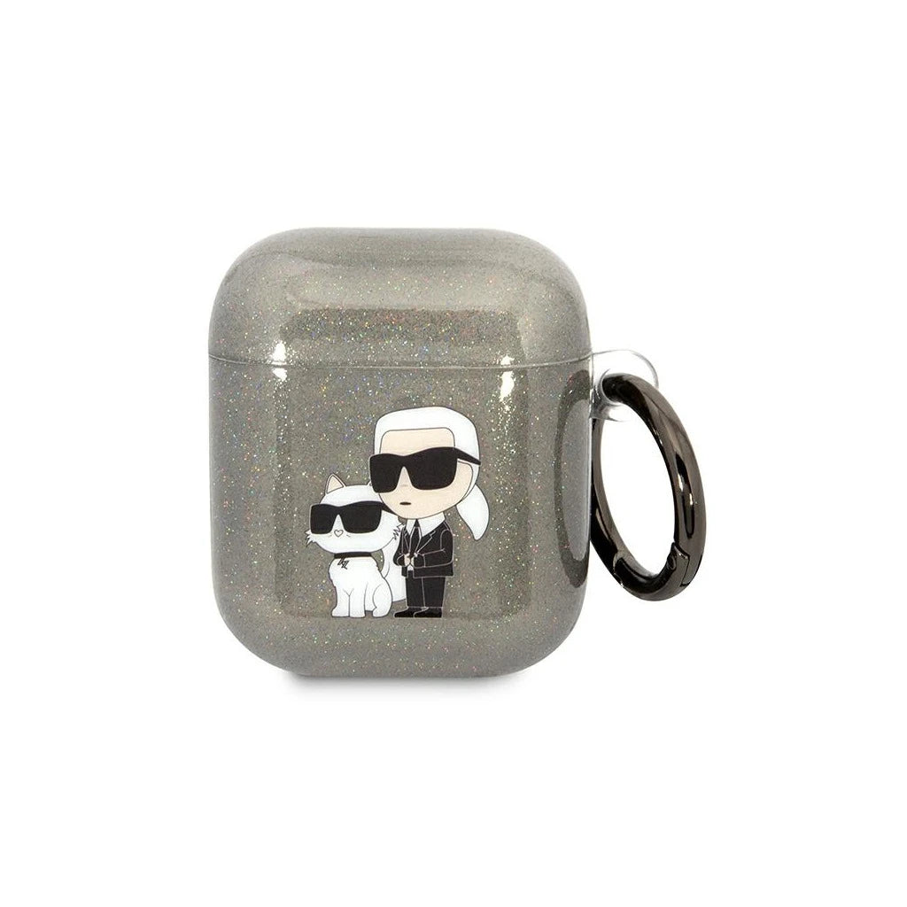 Karl Lagerfeld KLA2HNKCTGK Airpods készülékhez 1/2 tok Glitter Karl&Choupette fekete -  AirPods 1/2 tok a Domshop kínálatából