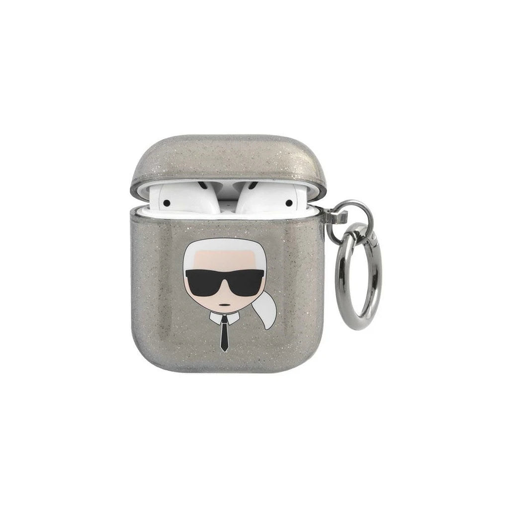 Karl Lagerfeld KLA2UKHGK AirPods tok készülékhez Glitter Karl`s Head fekete -  AirPods 1/2 tok a Domshop kínálatából