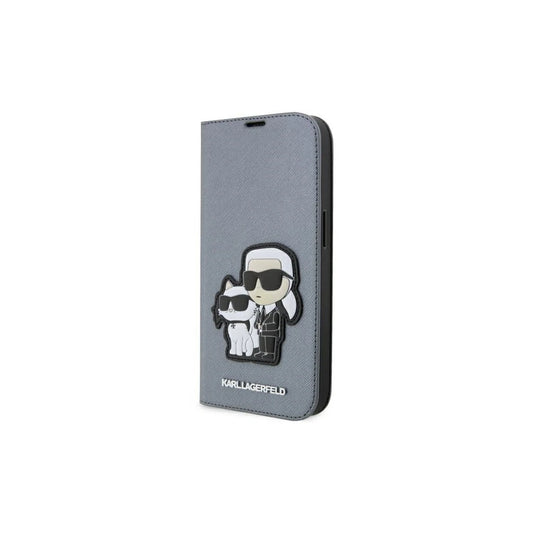 Karl Lagerfeld KLBKP14LSANKCPG iPhone 14 Pro 6.1 készülékhez könyvtok Saffiano Karl & Choupette ezüst -  iPhone 14 Pro tok a Domshop kínálatából