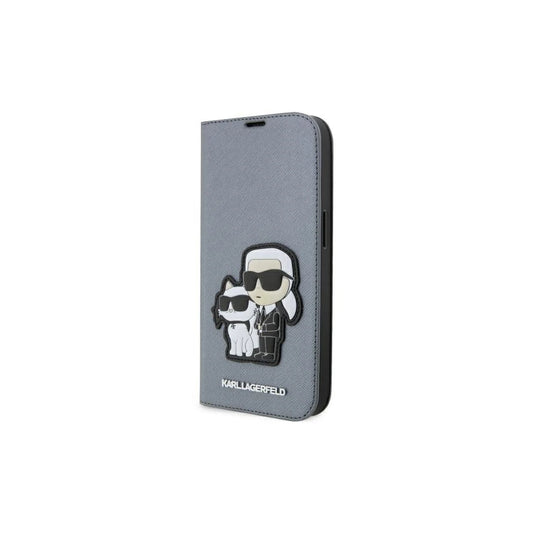 Karl Lagerfeld KLBKP14XSANKCPG iPhone 14 Pro Max 6.7" készülékhez bookcase tok ezüst Saffiano Karl & Choupet -  iPhone 14 Pro Max tok a Domshop kínálatából