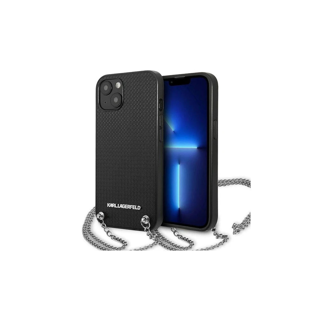 Karl Lagerfeld KLHCP13MPMK iPhone 13/14/15 6,1" készülékhez kemény tok Leather Textured and Chain fekete -  iPhone 13/14 tok a Domshop kínálatából