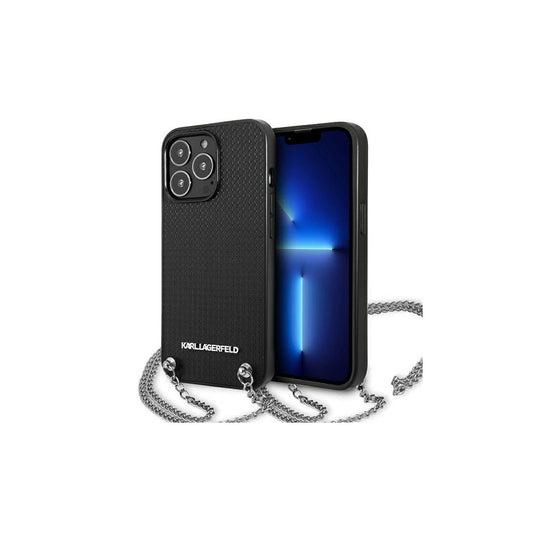 Karl Lagerfeld KLHCP13XPMK iPhone 13 Pro Max 6,7" készülékhez kemény tok Leather Textured and Chain fekete -  iPhone 13 Pro Max tok a Domshop kínálatából