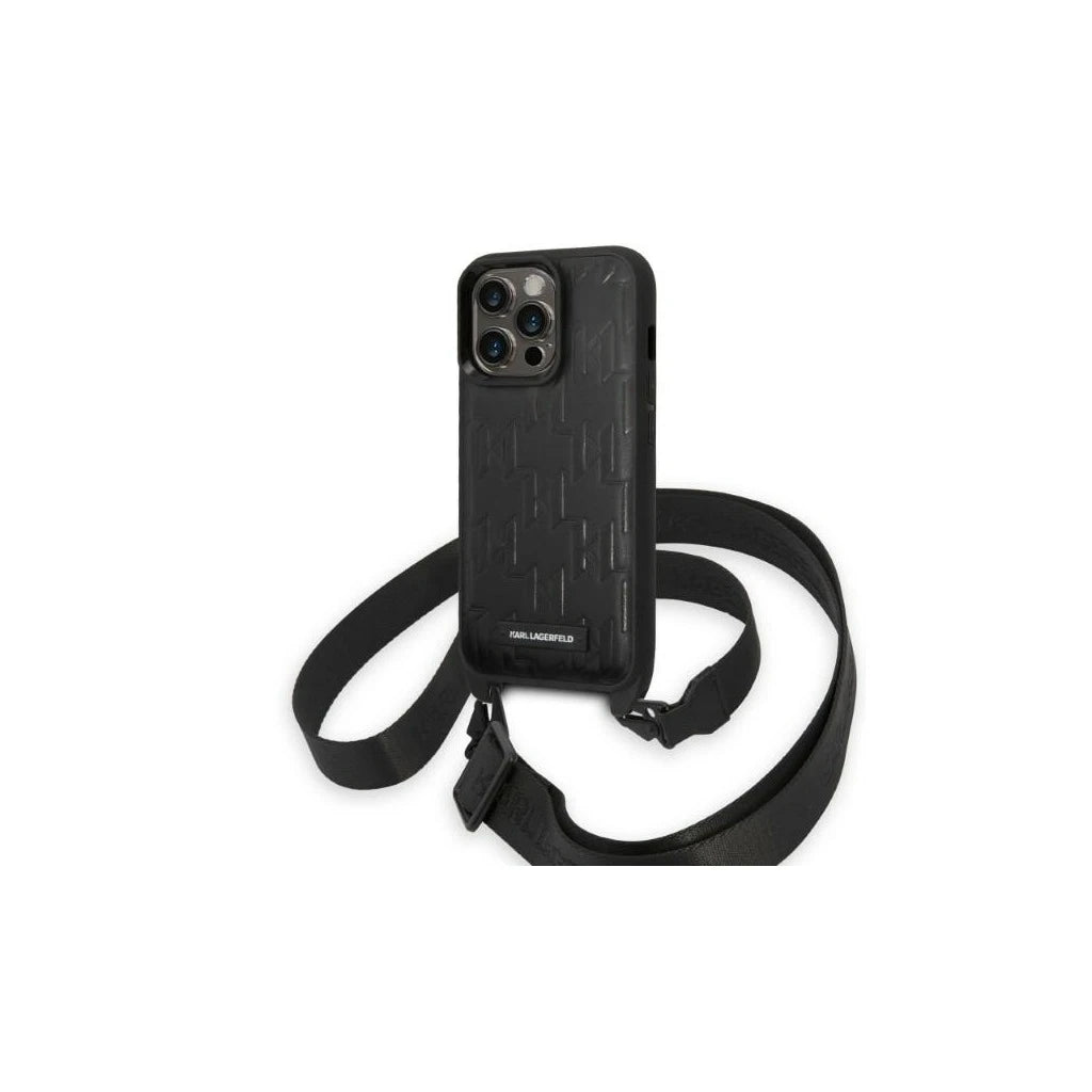 Karl Lagerfeld KLHCP14LSTMMK iPhone 14 Pro 6,1 készülékhez kemény tok Monogram Plaque Logo Strap fekete -  iPhone 14 Pro tok a Domshop kínálatából