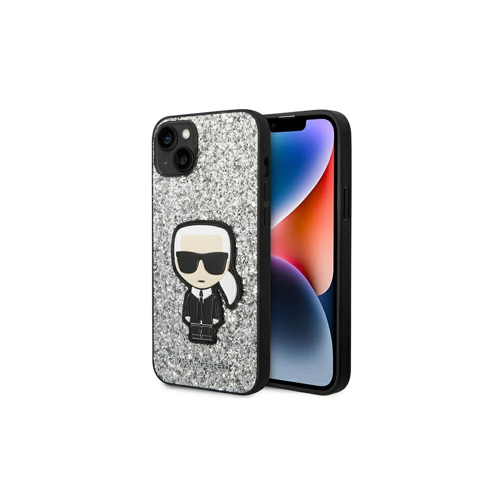 Karl Lagerfeld KLHCP14MGFKPG iPhone 14 Plus / 15 Plus 6,7" készülékhez kemény tok Glitter Flakes Iko ezüst -  iPhone 14 Plus/15Plus tok a Domshop kínálatából
