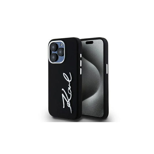 Karl Lagerfeld KLHCP15LSCMSMVK iPhone 15 Pro 6.1 készülékhez kemény tok Silicone Metal Script Logo fekete -  iPhone 15 Pro tok a Domshop kínálatából