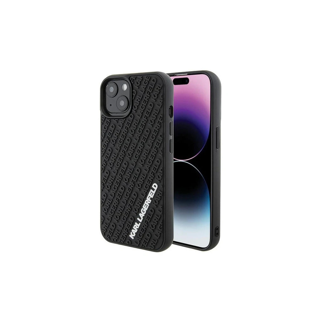 Karl Lagerfeld KLHCP15S3DMKRLK iPhone 15/14/13 6.1" készülékhez kemény tok 3D Rubber Multi Logo fekete -  iPhone 13/14/15 tok a Domshop kínálatából