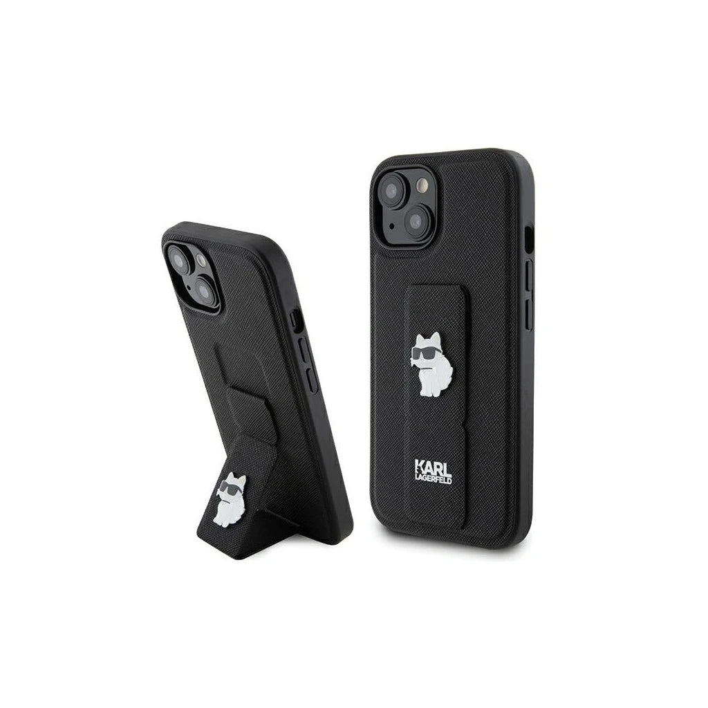 Karl Lagerfeld KLHCP15SGSACHPK iPhone 15/14/13 6.1" készülékhez kemény tok Gripstand Saffiano Chou fekete -  iPhone 13/14/15 tok a Domshop kínálatából
