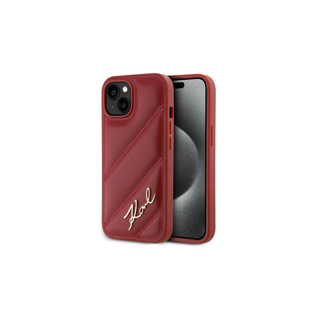 Karl Lagerfeld KLHCP15SPQDSMGR iPhone 15/14/13 6.1" készülékhez kemény tok Diagonal Quilted Script piros -  iPhone 13/14/15 tok a Domshop kínálatából