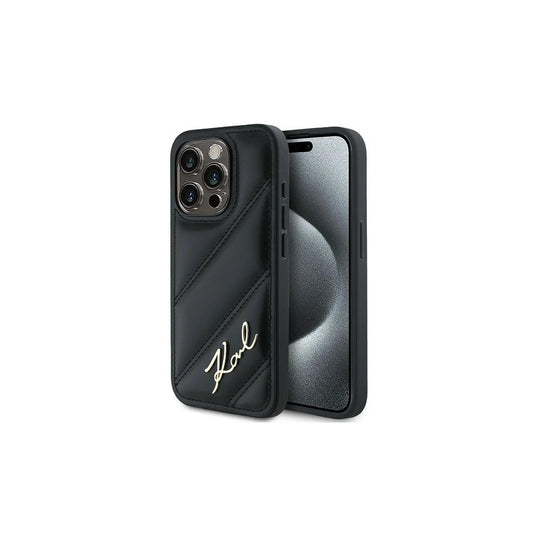 Karl Lagerfeld KLHCP15XPQDSMGK iPhone 15 Pro Max 6.7" készülékhez keménytok Diagonal Quilted Script fekete -  iPhone 15 Pro Max tok a Domshop kínálatából