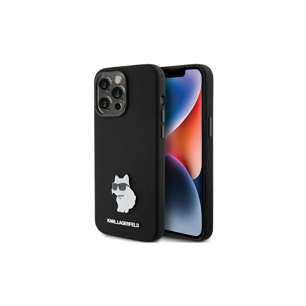 Karl Lagerfeld KLHCP15XSMHCNPK iPhone 15 Pro Max 6.7” készülékhez szilikon tok Silicone Choupette Metal Pin fekete -  iPhone 15 Pro Max tok a Domshop kínálatából