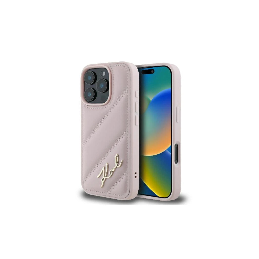 Karl Lagerfeld KLHCP16LPQDSMGP iPhone 16 Pro 6.3 készülékhez keménytok Quilted Signature rózsaszín -  iPhone 16 Pro tok a Domshop kínálatából