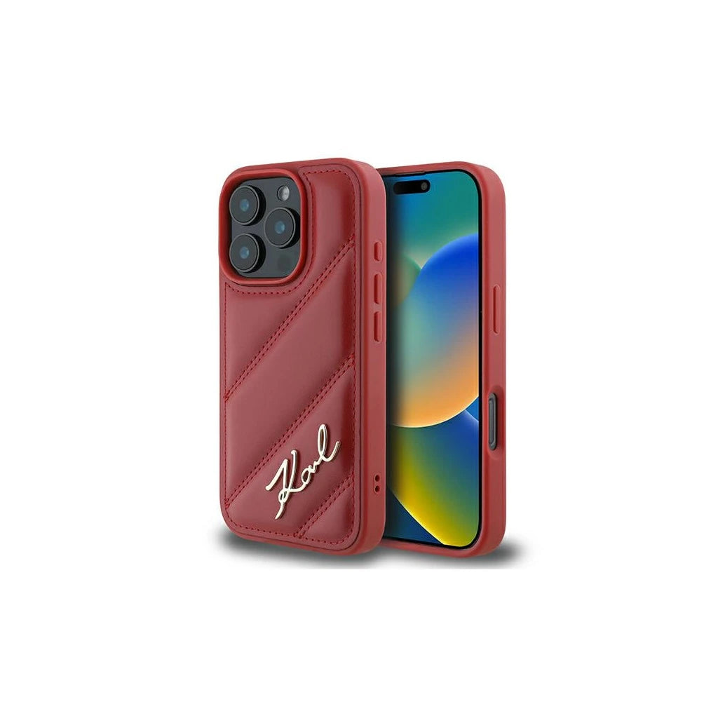 Karl Lagerfeld KLHCP16LPQDSMGR iPhone 16 Pro készülékhez 6,3 hüvelykes merev tok Quilted Signature, piros -  iPhone 16 Pro tok a Domshop kínálatából