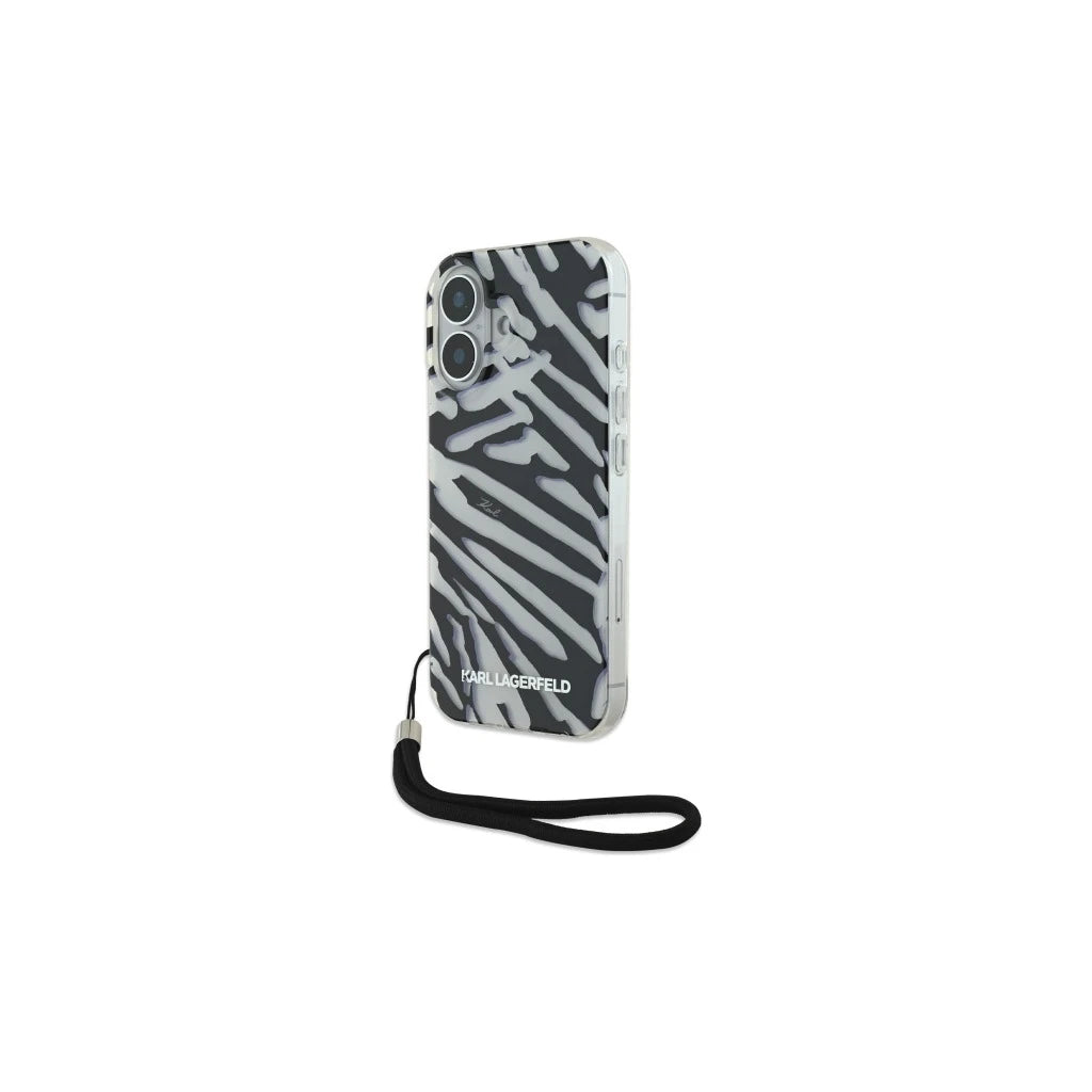 Karl Lagerfeld KLHCP16SHZBPKCCK keménytok iPhone 16 6.1" készülékhez IML Zebra Pattern & Cord fekete -  iPhone 16 tok a Domshop kínálatából