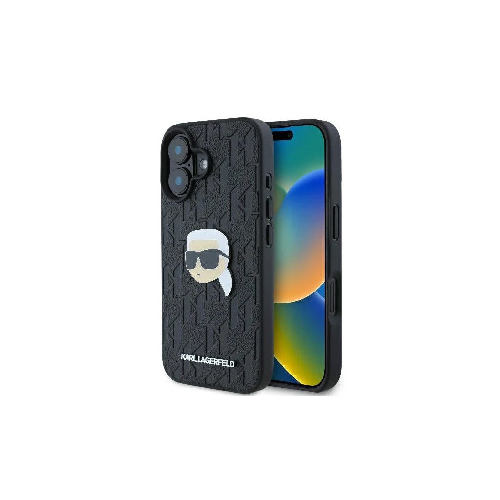 Karl Lagerfeld KLHCP16SPGKLKIPK iPhone 16 6.1" készülékhez kemény tok Monogram Karl Head Pin fekete -  iPhone 16 tok a Domshop kínálatából