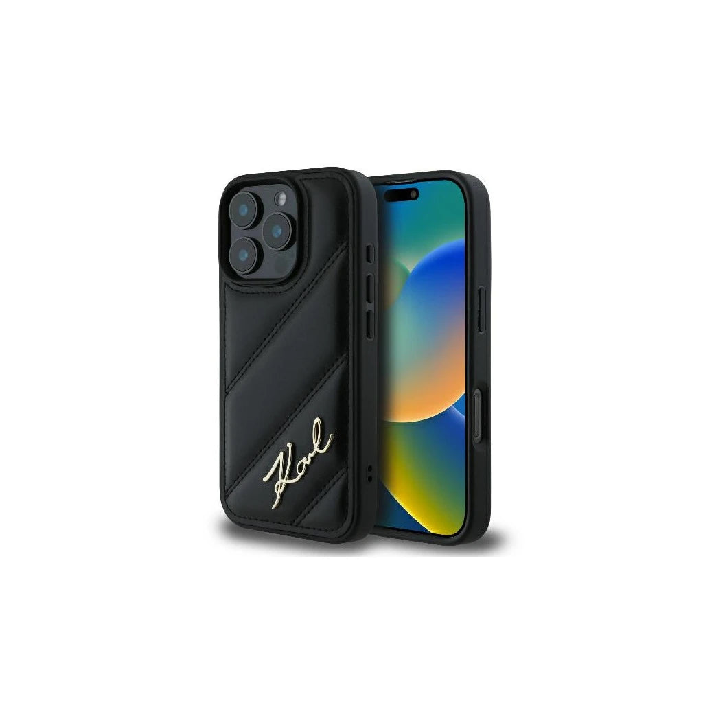 Karl Lagerfeld KLHCP16XPQDSMGK iPhone 16 Pro Max 6.9" készülékhez Quilted Signature fekete kemény tok -  iPhone 16 Pro Max tok a Domshop kínálatából