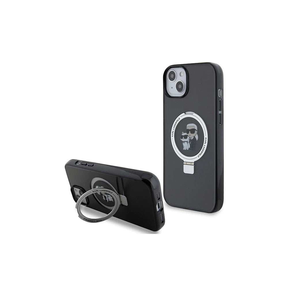 Karl Lagerfeld KLHMP14SHMRSKCK iPhone 14/15/13 6.1" készülékhez kemény tok Ring Stand fekete Karl&Choupet -  iPhone 13/14/15 tok a Domshop kínálatából
