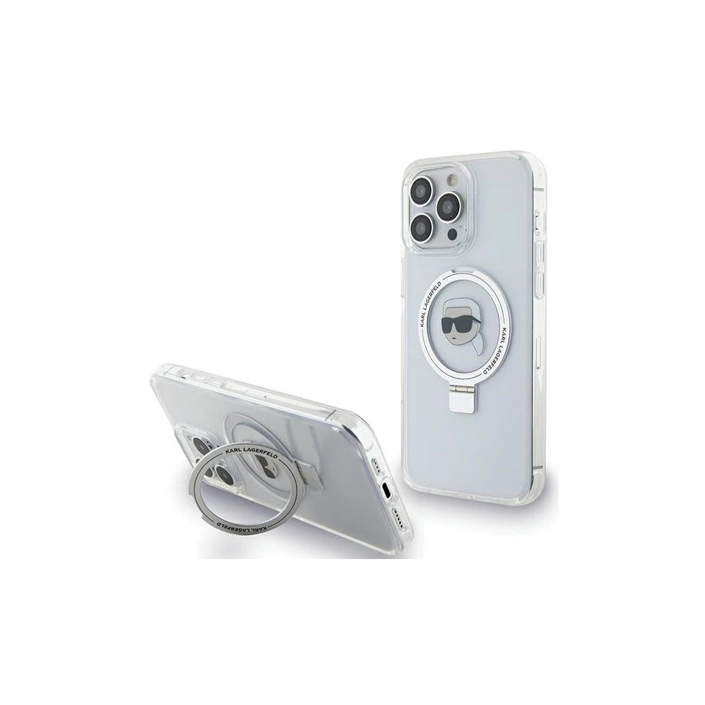 Karl Lagerfeld KLHMP15LHMRSKHH iPhone 15 Pro 6.1 készülékhez kemény tok Ring Stand Karl Head MagSafe fehér -  iPhone 15 Pro tok a Domshop kínálatából