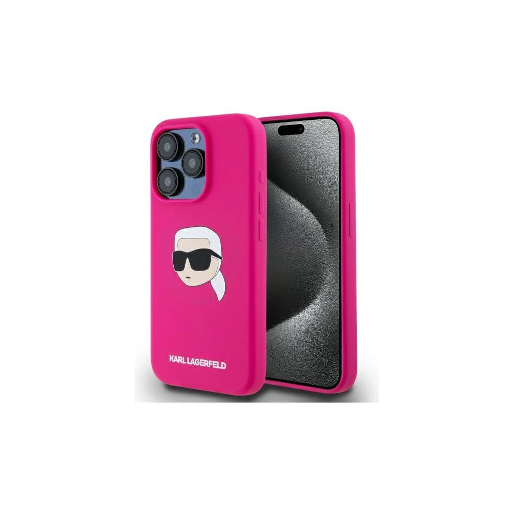 Karl Lagerfeld KLHMP15LSKHPPLF iPhone 15 Pro 6.1" készülékhez szilikon kemény tok Karl Head Print Magsafe fucsia -  iPhone 15 Pro tok a Domshop kínálatából