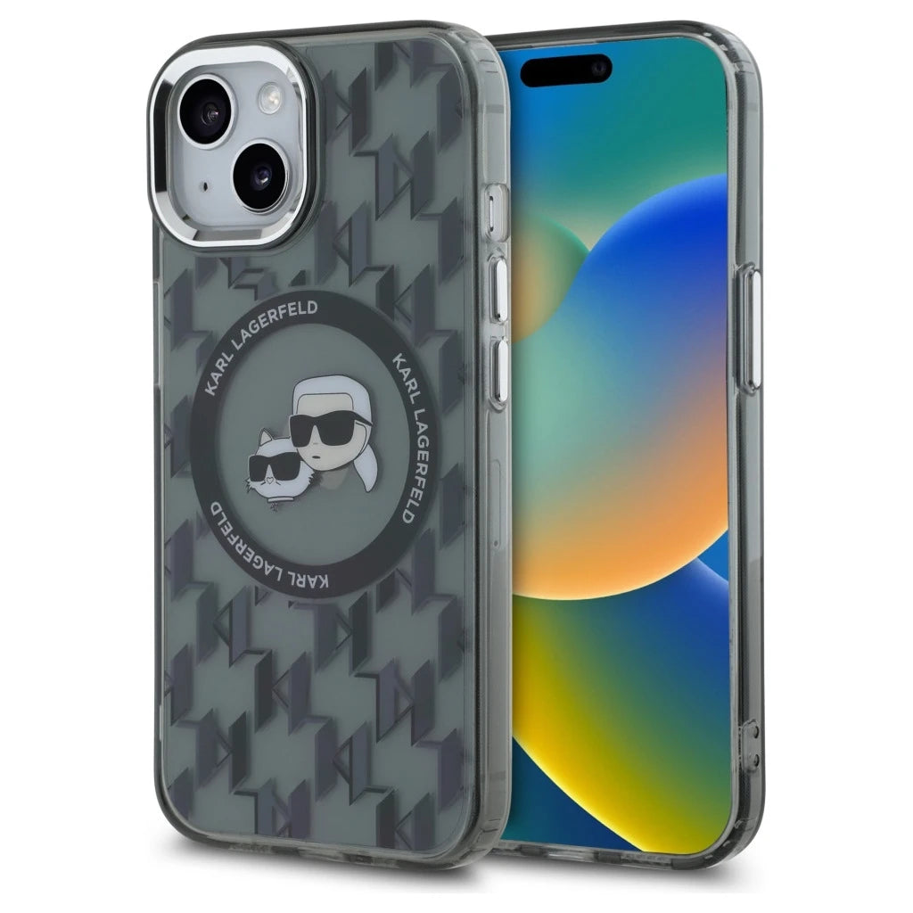 Karl Lagerfeld KLHMP15SHMCKMHK iPhone 15 6.1" készülékhez IML Monogram Karl&Choupette Head MagSafe tok fekete -  iPhone 15 tok a Domshop kínálatából