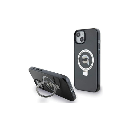 Karl Lagerfeld KLHMP15SHMRSKHK iPhone 15/14/13 készülékhez 6.1" kemény tok Ring Stand Karl Head Ma fekete -  iPhone 13/14/15 tok a Domshop kínálatából