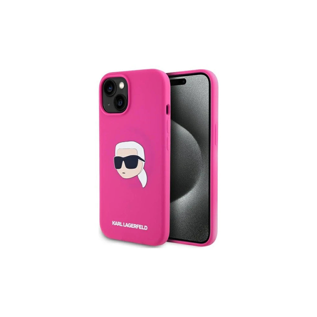 Karl Lagerfeld KLHMP15SSKHPPLF iPhone 15 6.1 készülékhez Silicone Karl Head Print MagSafe tok fuszsi -  iPhone 15 tok a Domshop kínálatából