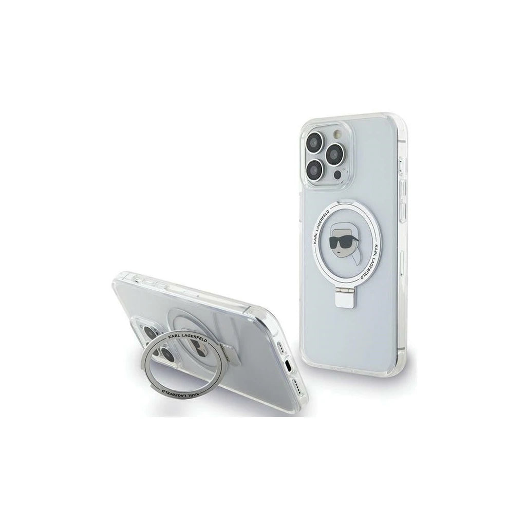 Karl Lagerfeld KLHMP15XHMRSKHH iPhone 15 Pro Max 6.7" készülékhez kemény tok Ring Stand Karl Head MagSafe fehér -  iPhone 15 Pro Max tok a Domshop kínálatából