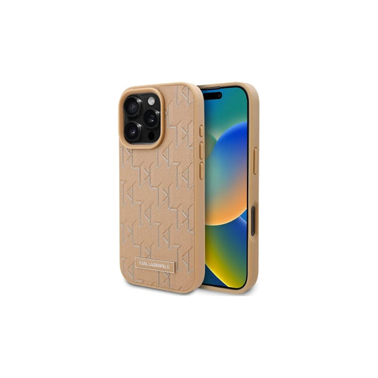 Karl Lagerfeld KLHMP16LPKHPORPE iPhone 16 Pro 6.3 készülékhez szánt bőr merev tok Monogram Metal Logo, bézs -  iPhone 16 Pro tok a Domshop kínálatából