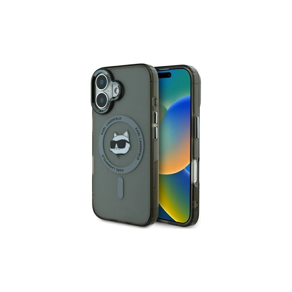 Karl Lagerfeld KLHMP16SHLSCHK iPhone 16 6.1" készülékhez kemény tok IML Metal Choupette Head MagSafe fekete -  iPhone 16 tok a Domshop kínálatából