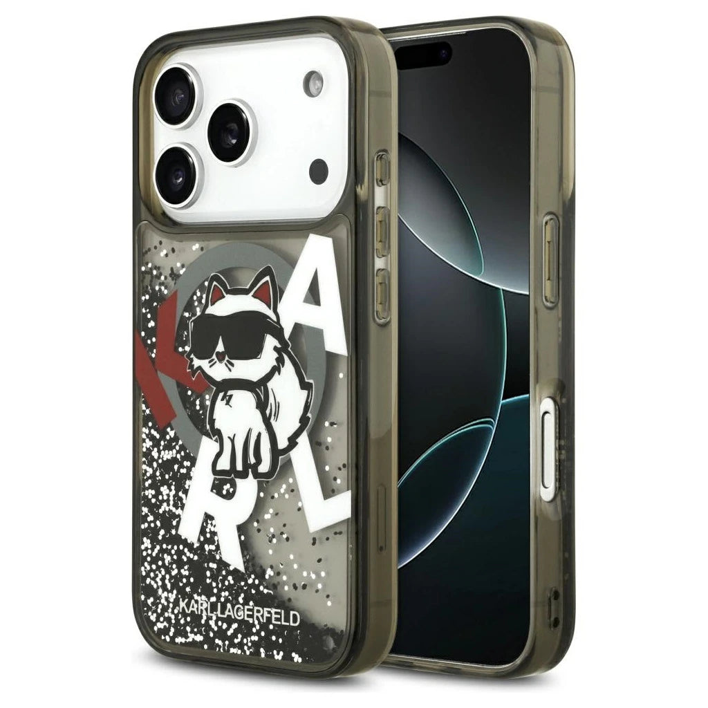 Karl Lagerfeld Liquid Glitter Choupette Logo MagSafe tok iPhone 17 Pro készülékhez fekete -  iPhone 17 Pro tok a Domshop kínálatából