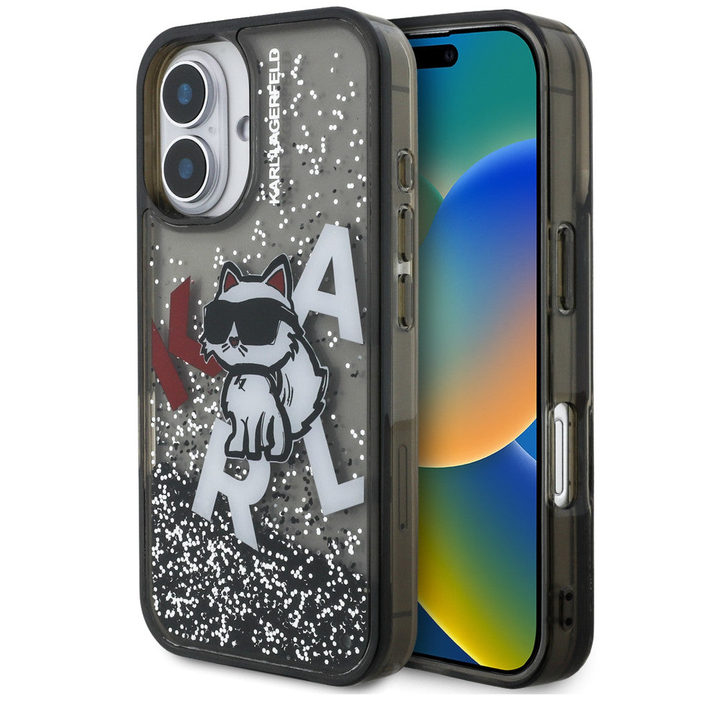Karl Lagerfeld Liquid Glitter Scattered Choupette iPhone 16 hátlap tok, fekete -  iPhone 16 tok a Domshop kínálatából
