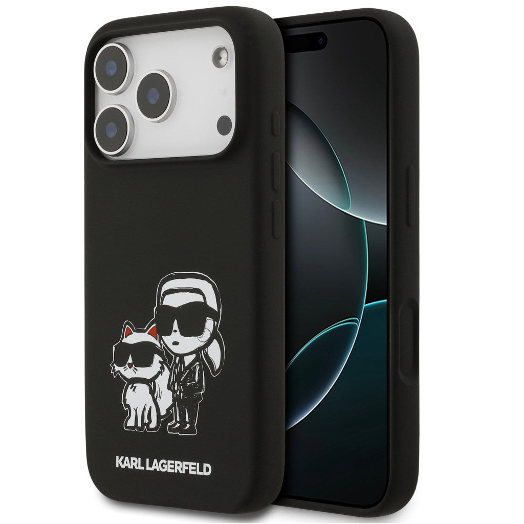 Karl Lagerfeld Liquid Silicone K&CH Sketch Apple iPhone 17 Pro MagSafe kompatibilis hátlap tok, fekete -  iPhone 17 Pro tok a Domshop kínálatából