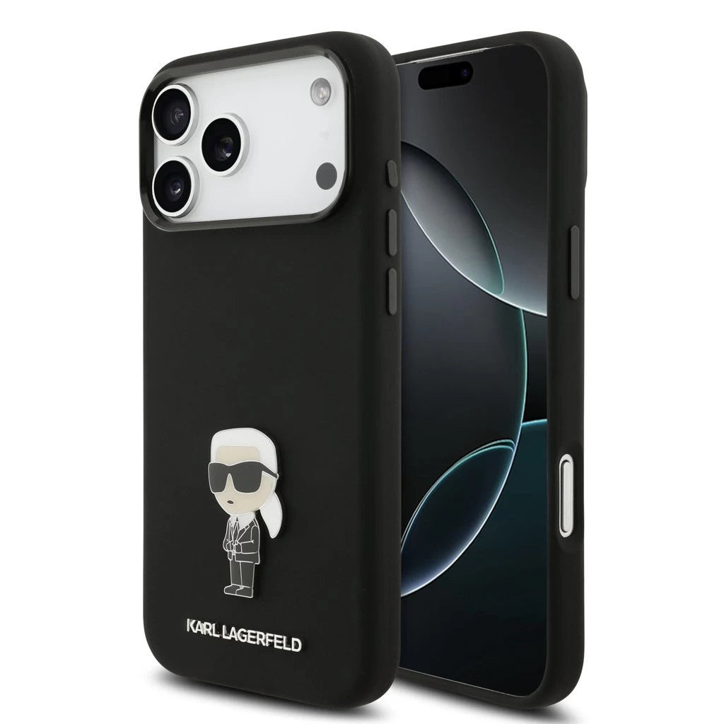 Karl Lagerfeld Liquid Silicone Metal Ikonik tok iPhone 17 Pro Max készülékhez fekete -  iPhone 17 Pro Max tok a Domshop kínálatából