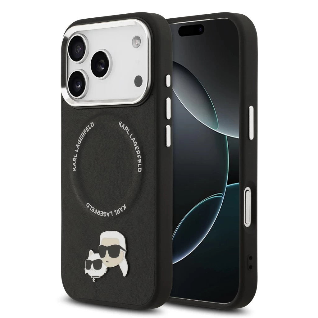 Karl Lagerfeld PU Karl and Choupette Heads Pins MagSafe tok iPhone 17 Pro készülékhez fekete -  iPhone 17 Pro tok a Domshop kínálatából