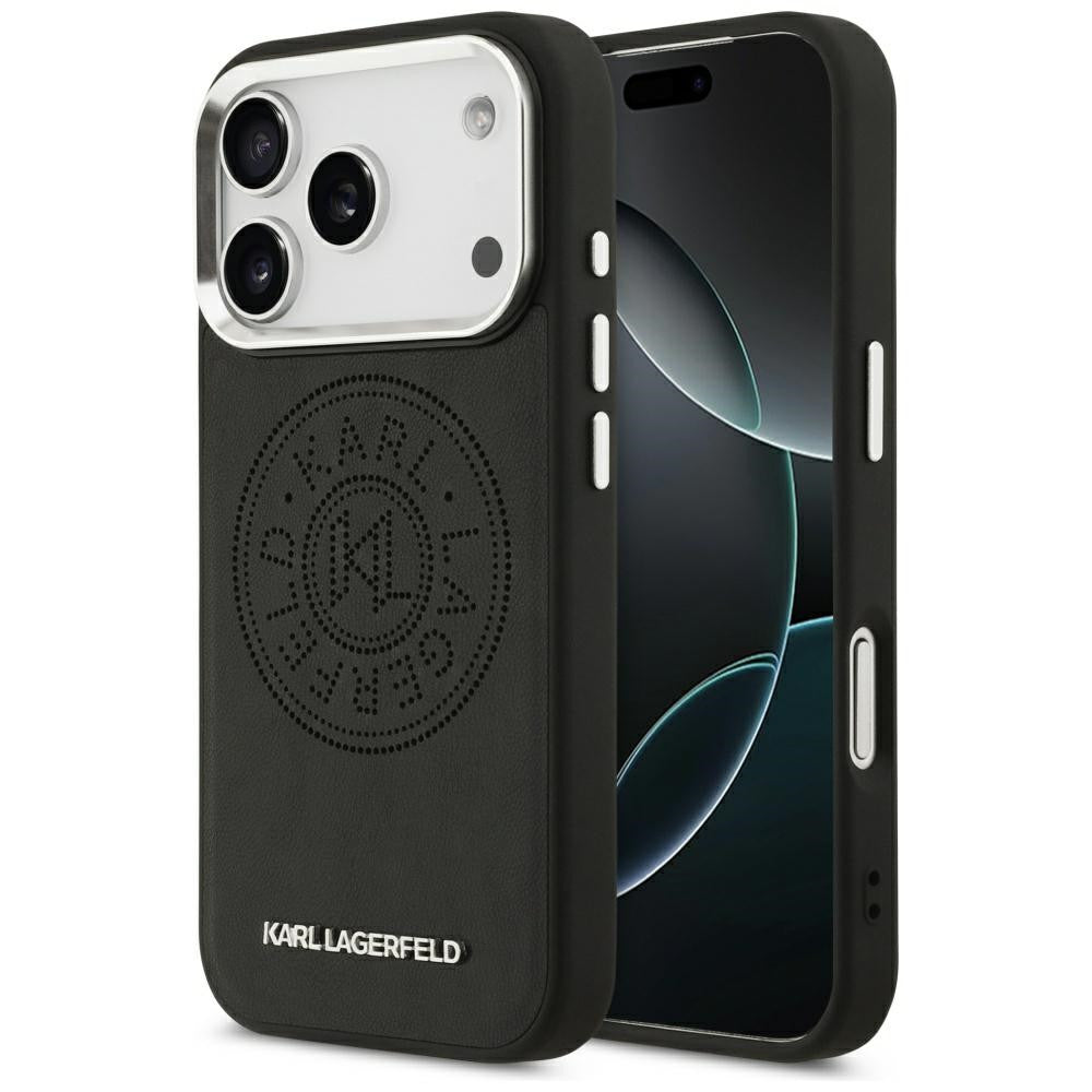 Karl Lagerfeld Point & Metal Logo Apple iPhone 17 Pro MagSafe kompatibilis hátlap tok, fekete -  iPhone 17 Pro tok a Domshop kínálatából