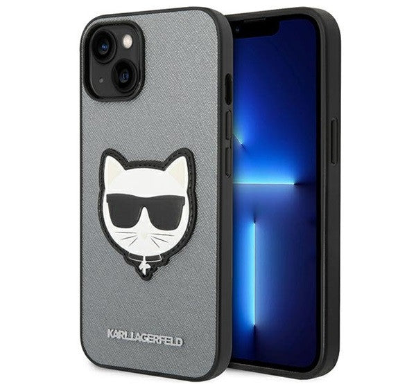 Karl Lagerfeld Saffiano Choupette Head Patch Apple iPhone 14 Plus hátlap tok, ezüst -  iPhone 14 Plus tok a Domshop kínálatából