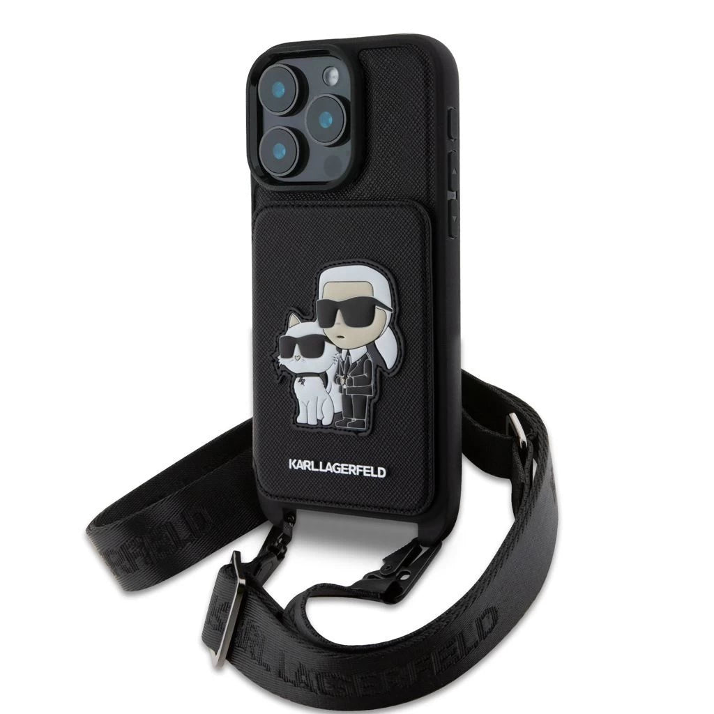 Karl Lagerfeld Saffiano Crossbody Strap Karl and Choupette tok iPhone 16 Pro készülékhez fekete -  iPhone 16 Pro tok a Domshop kínálatából