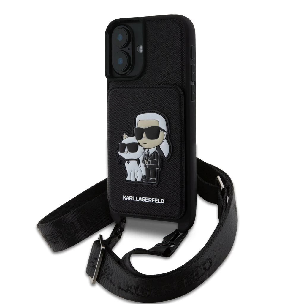 Karl Lagerfeld Saffiano Crossbody Strap Karl and Choupette tok iPhone 16 készülékhez fekete -  iPhone 16 tok a Domshop kínálatából