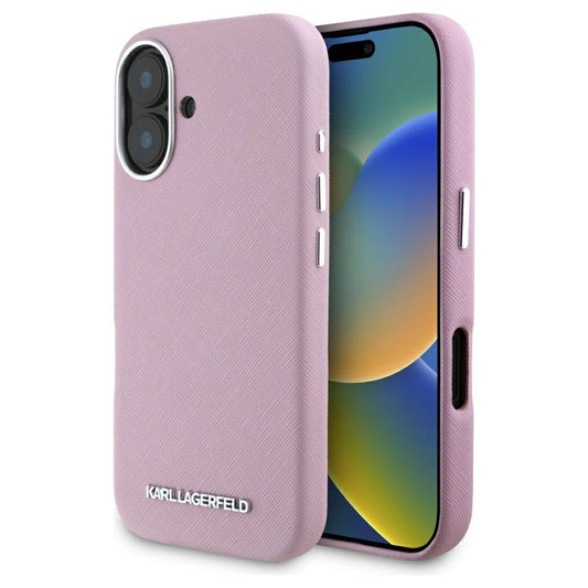 Karl Lagerfeld Saffiano Full Wrapped Elongated Metal Logo MagSafe tok iPhone 16 készülékhez rózsaszín -  iPhone 16 tok a Domshop kínálatából