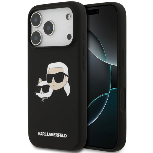 Karl Lagerfeld Silicone Double Heads Print Apple iPhone 17 Pro MagSafe kompatibilis hátlap tok, fekete -  iPhone 17 Pro tok a Domshop kínálatából