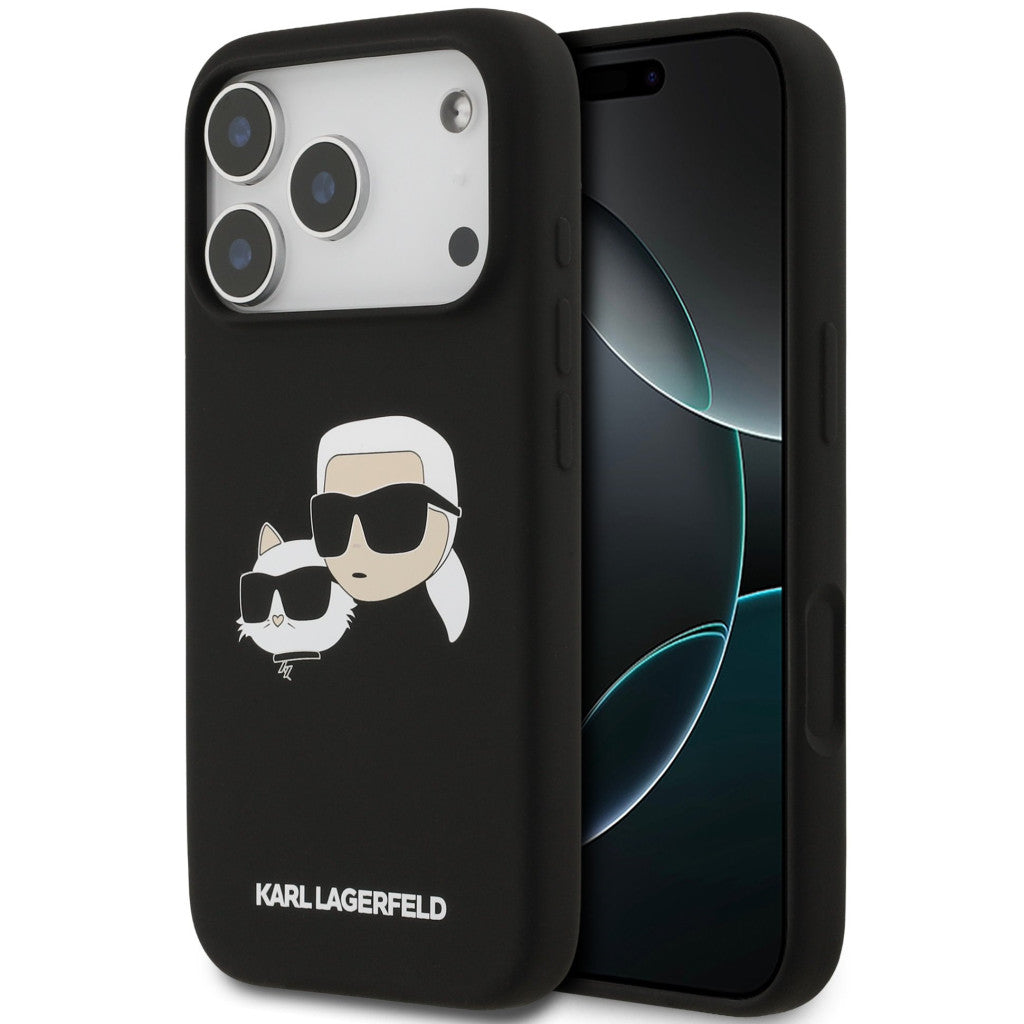 Karl Lagerfeld Silicone Double Heads Print Apple iPhone 17 Pro MagSafe kompatibilis hátlap tok, fekete -  iPhone 17 Pro tok a Domshop kínálatából