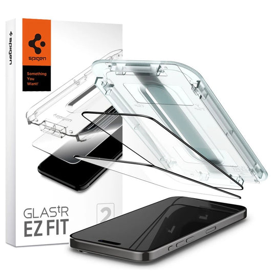 Megerősített üveg kijelzővédő SPIGEN GLAS.TR „EZ FIT” FC 2-PACK iPhone 15 Pro készülékhez fekete -  iPhone 15 Pro tok a Domshop kínálatából