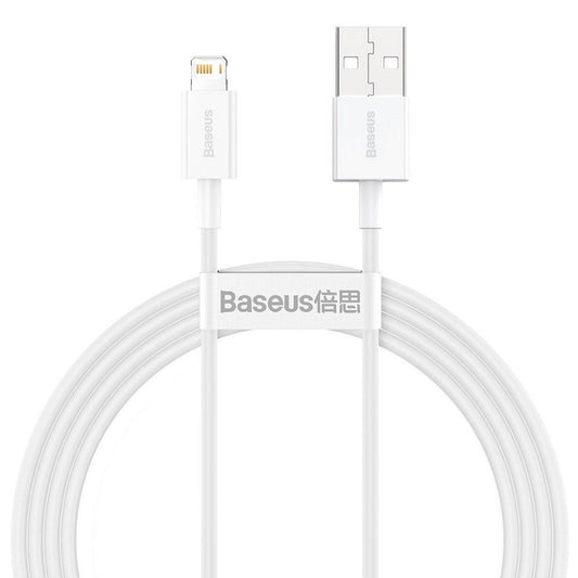 USB töltő- és adatkábel, Lightning, 150 cm, 2400 mA, törésgátlóval, gyorstöltés, PD, Baseus Superior, CALYS-B02, fehér