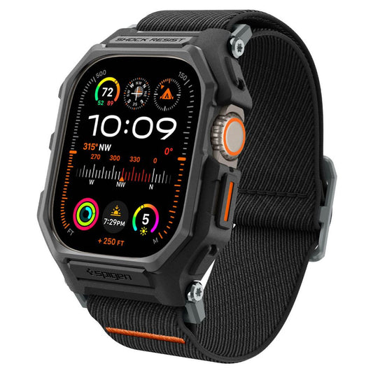 Apple Watch Ultra 1-3 (49 mm), textíl pótszíj, szilikon keret, közepesen ütésálló, Spigen Lite Fite Pro, fekete