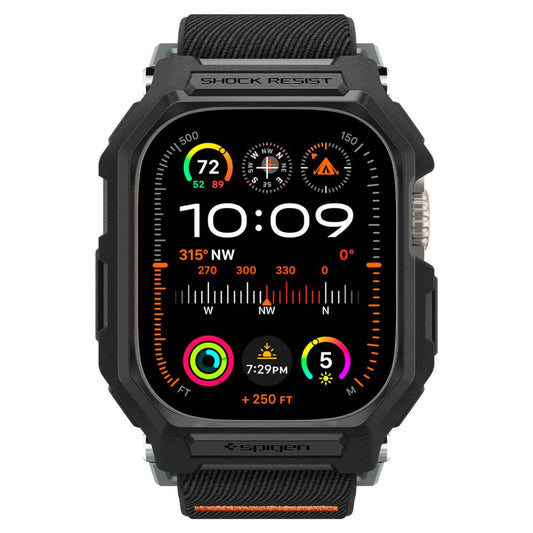 Apple Watch Ultra 1-3 (49 mm), textíl pótszíj, szilikon keret, közepesen ütésálló, Spigen Lite Fite Pro, fekete